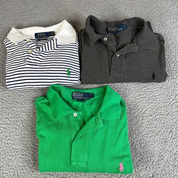 Lot of 3 Ralph Lauren Polo Shirt Mens Large Solid Short Sleeve Pony Golf - Picture 1 of 10
